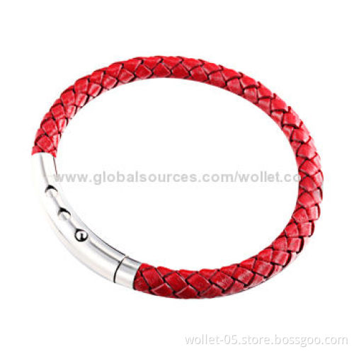 High Quality Red Leather Bracelet, Made of Fashionable Style Design 316L Stainless Steel Buckl